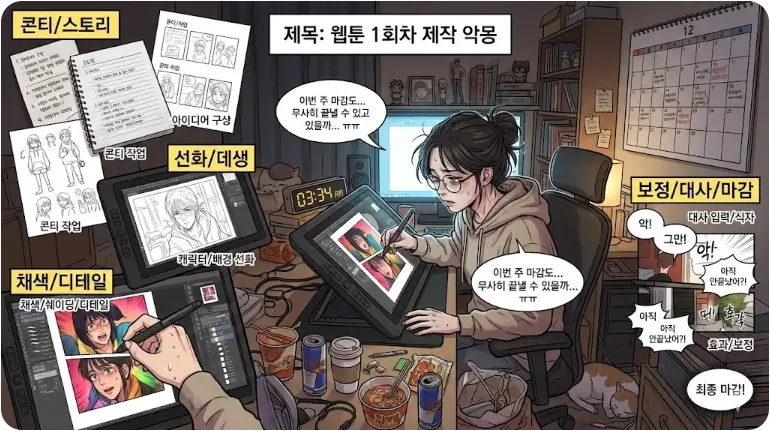 웹툰 제작 공정 및 작가의 창작 환경