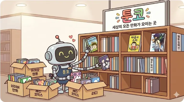 만화 로봇이 만화를 정리하는 모습