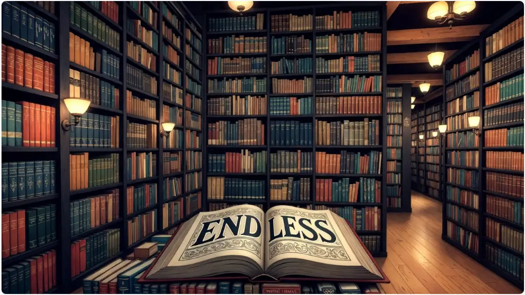 방대한 장르를 상징하는 화려한 책장