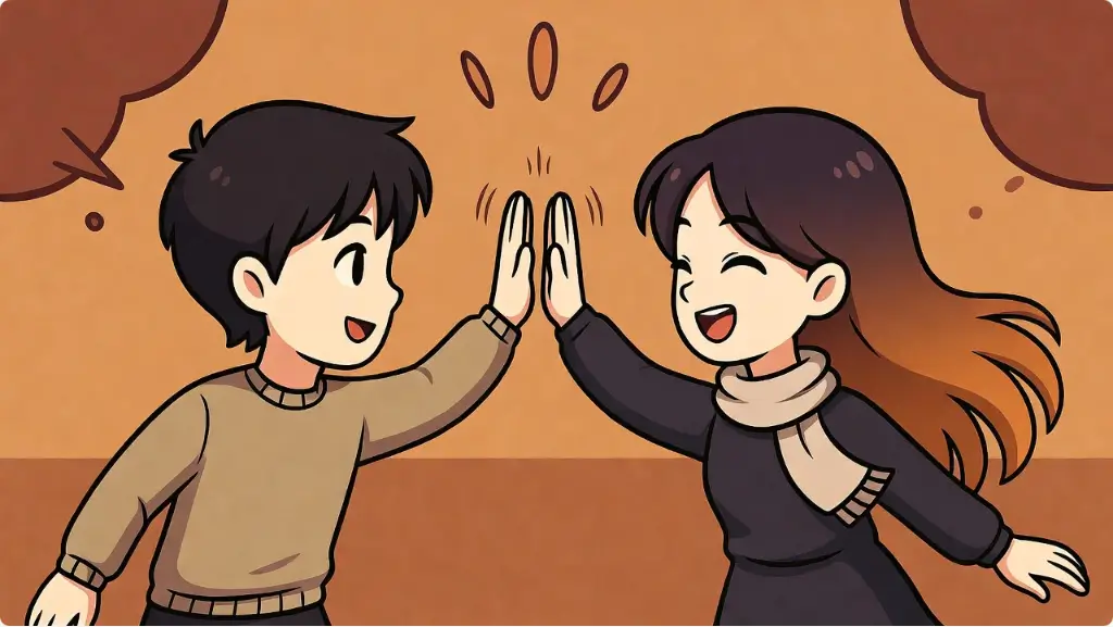 작가님과 독자가 하이파이브를 하는 따뜻한 그림