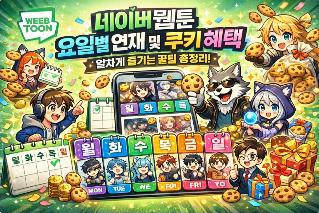 네이버웹툰 요일별 연재 및 쿠키 혜택