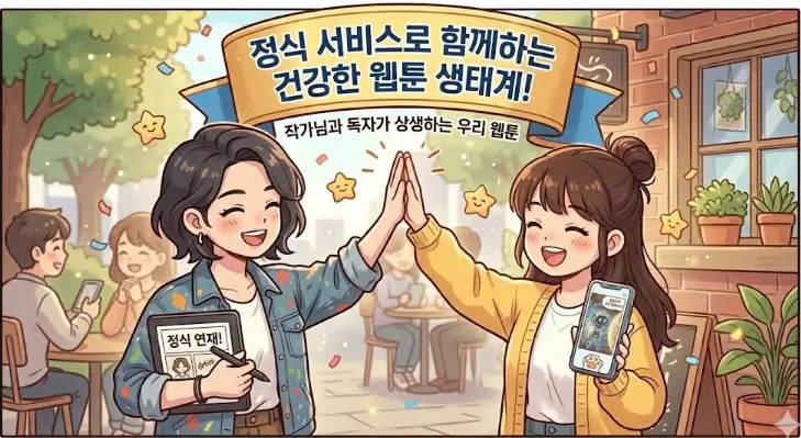 작가님과 독자가 하이파이브를 하는 따뜻한 그림